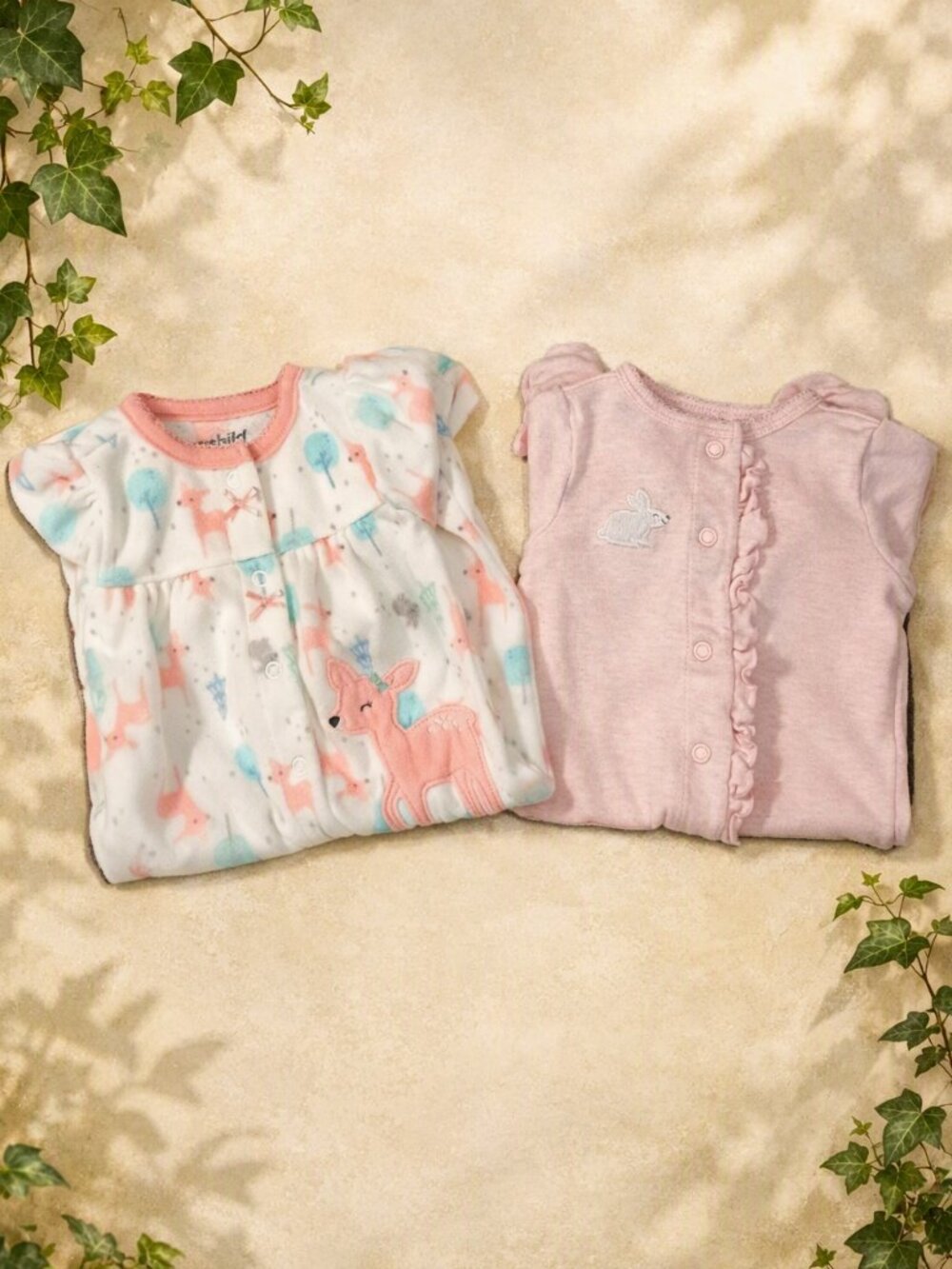 Girls' Carter's Baby Bundle 3M Pink Bunny Romper & Fleece Deer Pajama Sleepwear